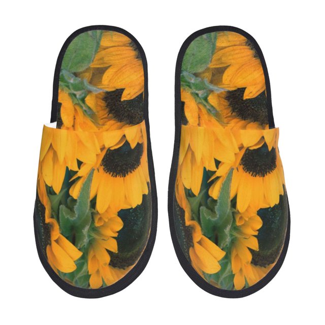 Balery Sunflowers 7 Pantuflas de Casa de Felpa Silenciosas con Diseño Estampado, Zapatillas Cómodas Antideslizantes de Algodón para Interior-Medium