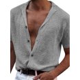thumbnail image 1 of xiaxaixu Men Summer Knit Tops Casual Short Sleeve Lapel Collar Button Down Shirts Solid Color Tops, 1 of 5