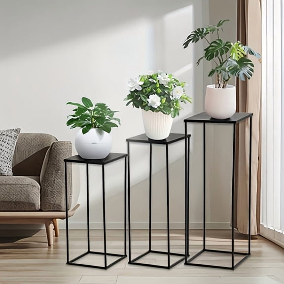 3PCS Metal Plant Rack Set Metal Flower Stand, Black Pedestal Bracket for Party Living Room Patio Decoration High Center Decorative Shelf Planter Support Garden Home Decoration