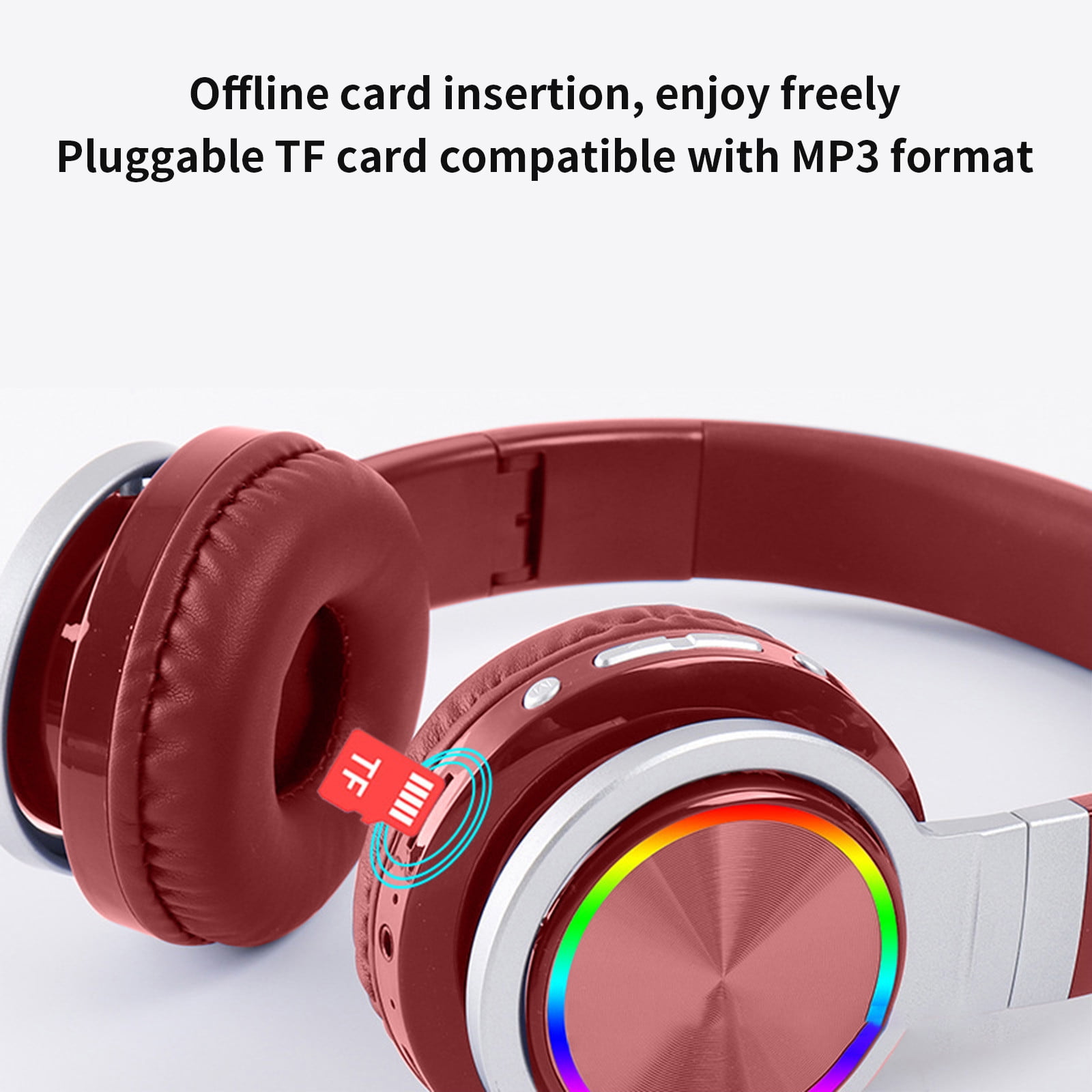 Bluetooth Headphones Over Ear, 65H Playtime and 6 EQ Music Modes Wireless Headphones with Microphone, HiFi Stereo Foldable Lightweight Headset, Deep Bass for Home Office Cellphone PC Ect.(Red)