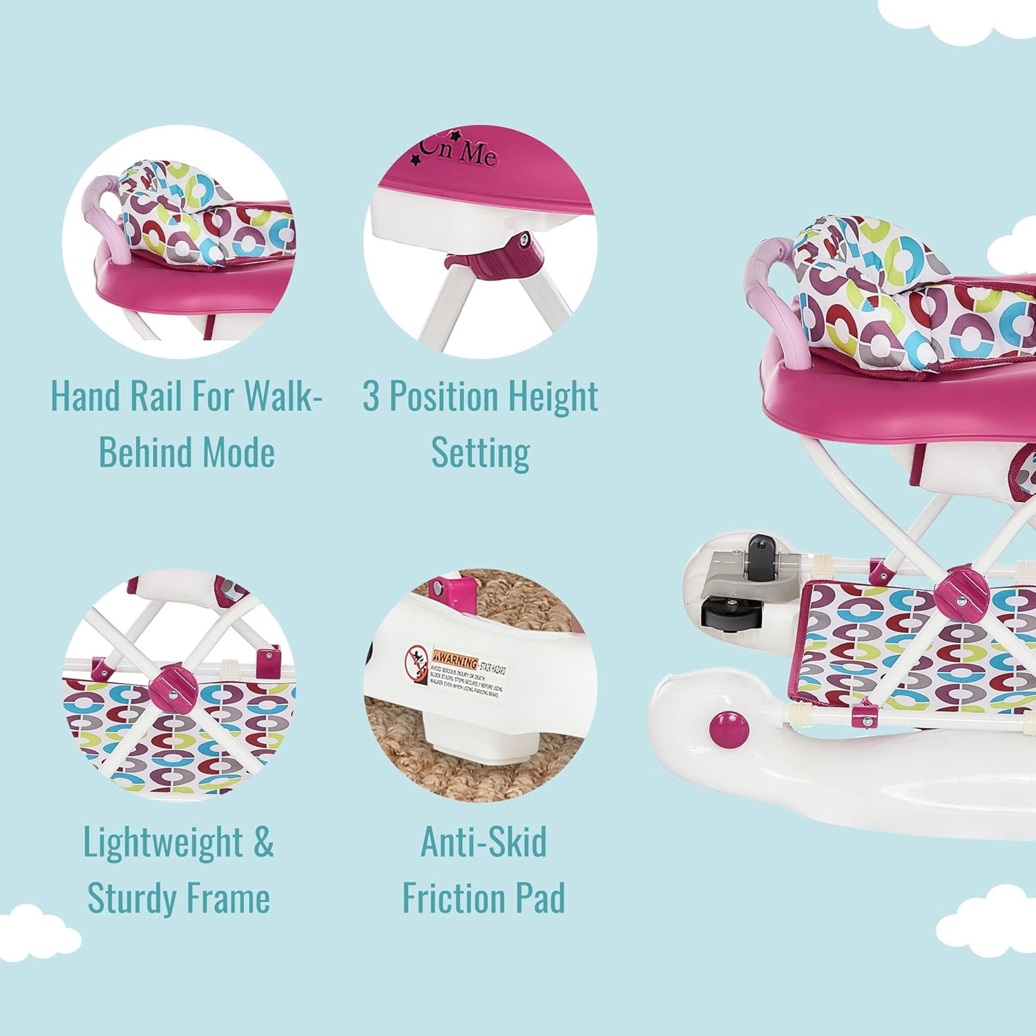 Dream On Me Go-Getter 3-In-1 Activity Baby Walker | Walk-Behind |Push Walker
