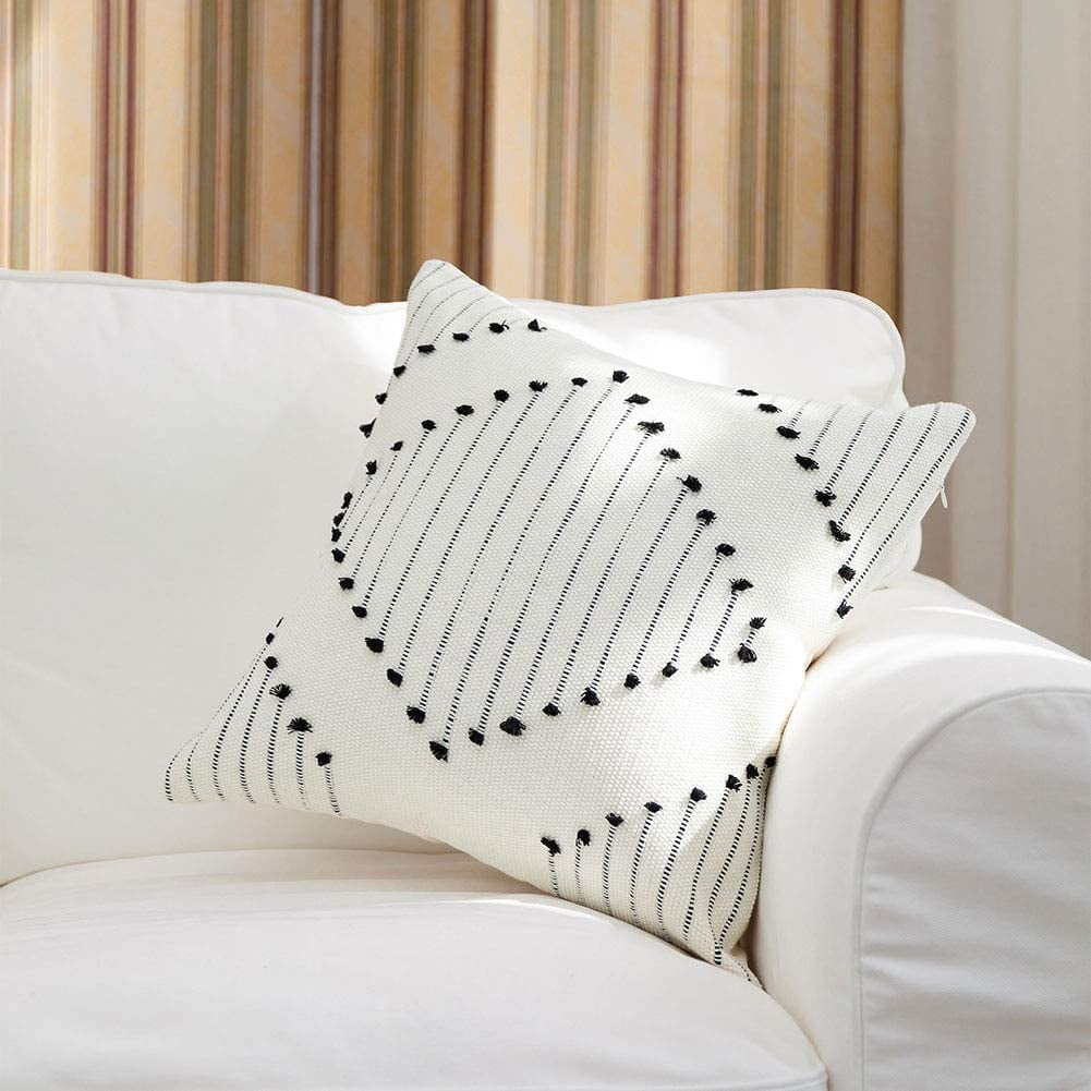 Set of 2 Morocco Boho Throw Pillow Covers 18x18 Tufted Woven Square Decorative Pillows Cover Neutral Farmhouse Throw Pillows Black Yellowy Cream Walmart