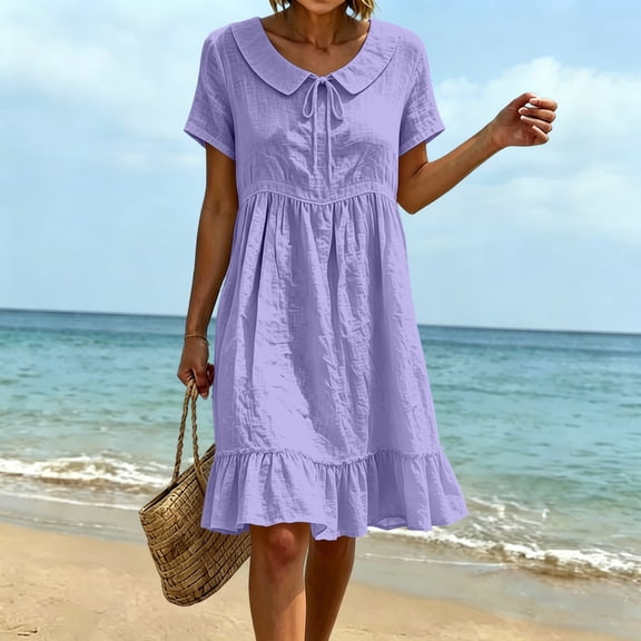 Ovbmpzd Loose Fitting Dresses for Women Plain Pocket Beige A-Line Collared Mid-Length Womens Dresses,M
