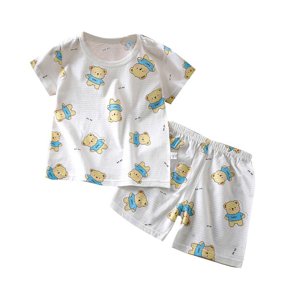 Hrsba Kids Summer 2 Piece Outfits Sets,Summer 2 Piece Outfits Clothes Short Sleeve Round Neck Toddler Summer Short Sleeve Round-Neck Blouses & Shirts Sets