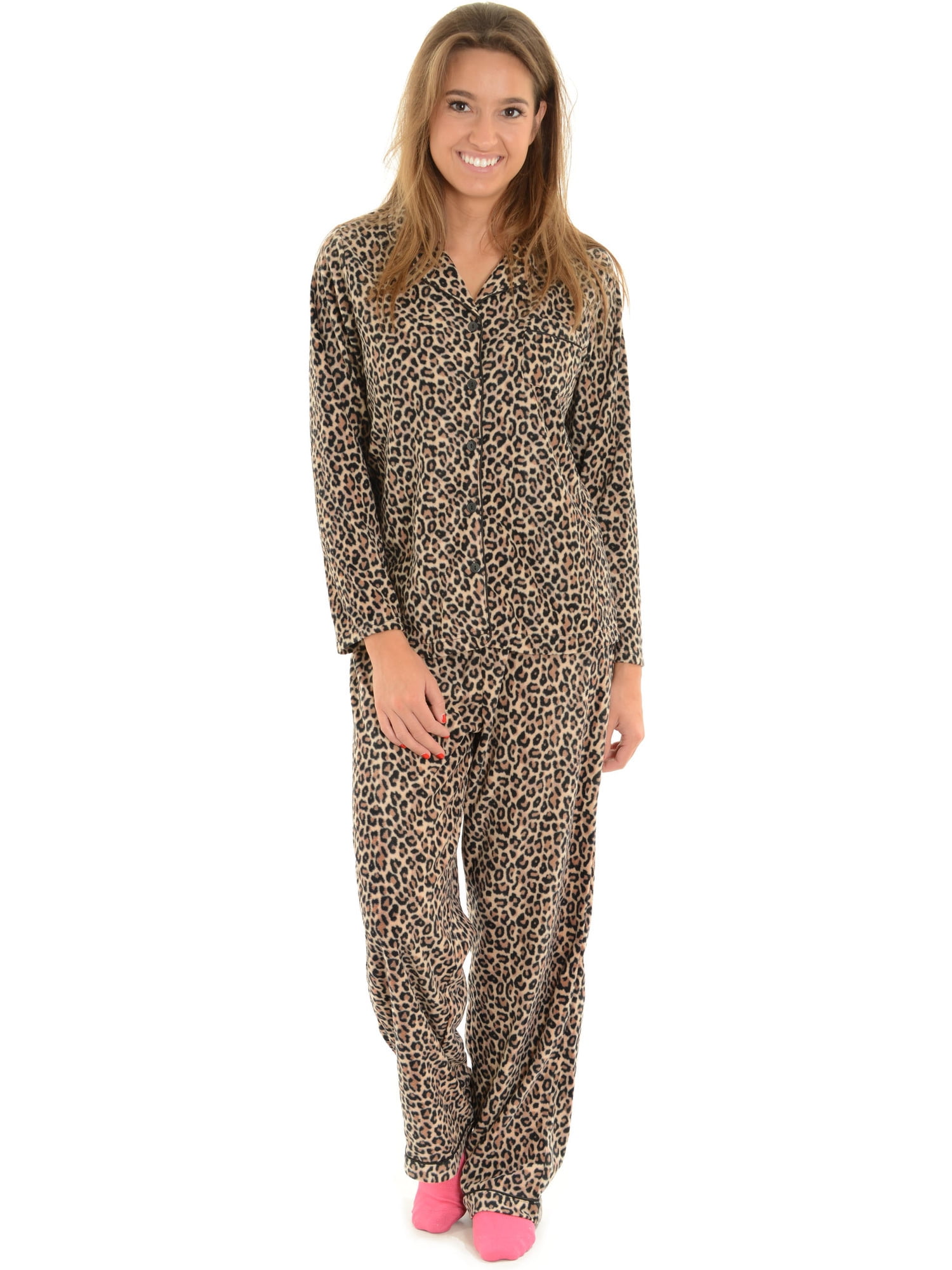 Int Intimate - Womens 2 Piece Leopard Pajamas Set Soft and Comfy Micro ...