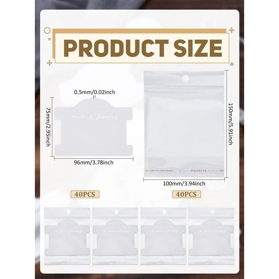 40Pcs Cardboard Display Cards Jewelry Display Hanging Cards with Pearl Film Bags Multipurpose Jewelry Display Carding for Hair Ties Bracelet Necklace Hair Scrunchies 75x96x0.5mm