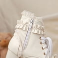 thumbnail image 4 of Fesfesfes Kids Girls Lolita Boots Lace Bow Decor Pearl Pendant Block Heel Side Zipper PU Leather Princess Shoes for Party Daily Wear, 4 of 8