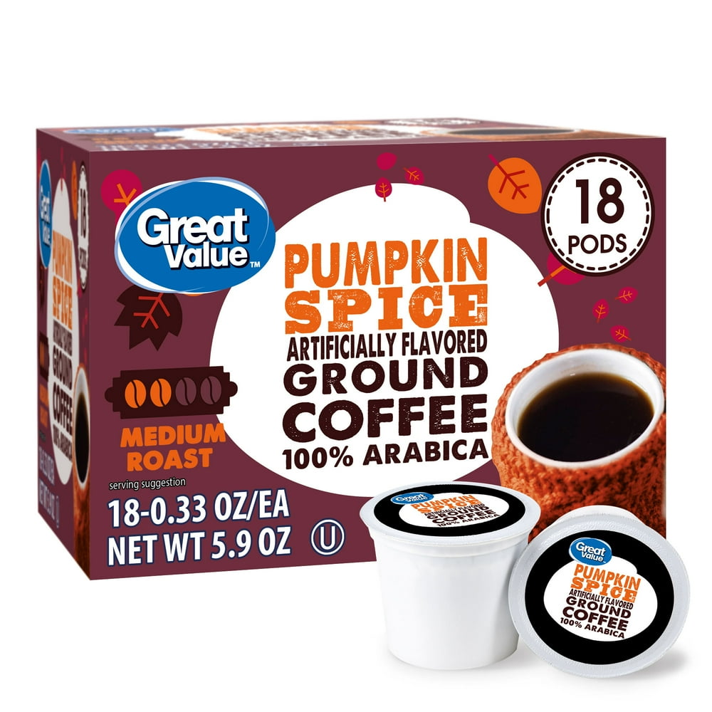 Great Value 100 Arabica Ground Coffee Pods, Pumpkin Spice, 18 Count
