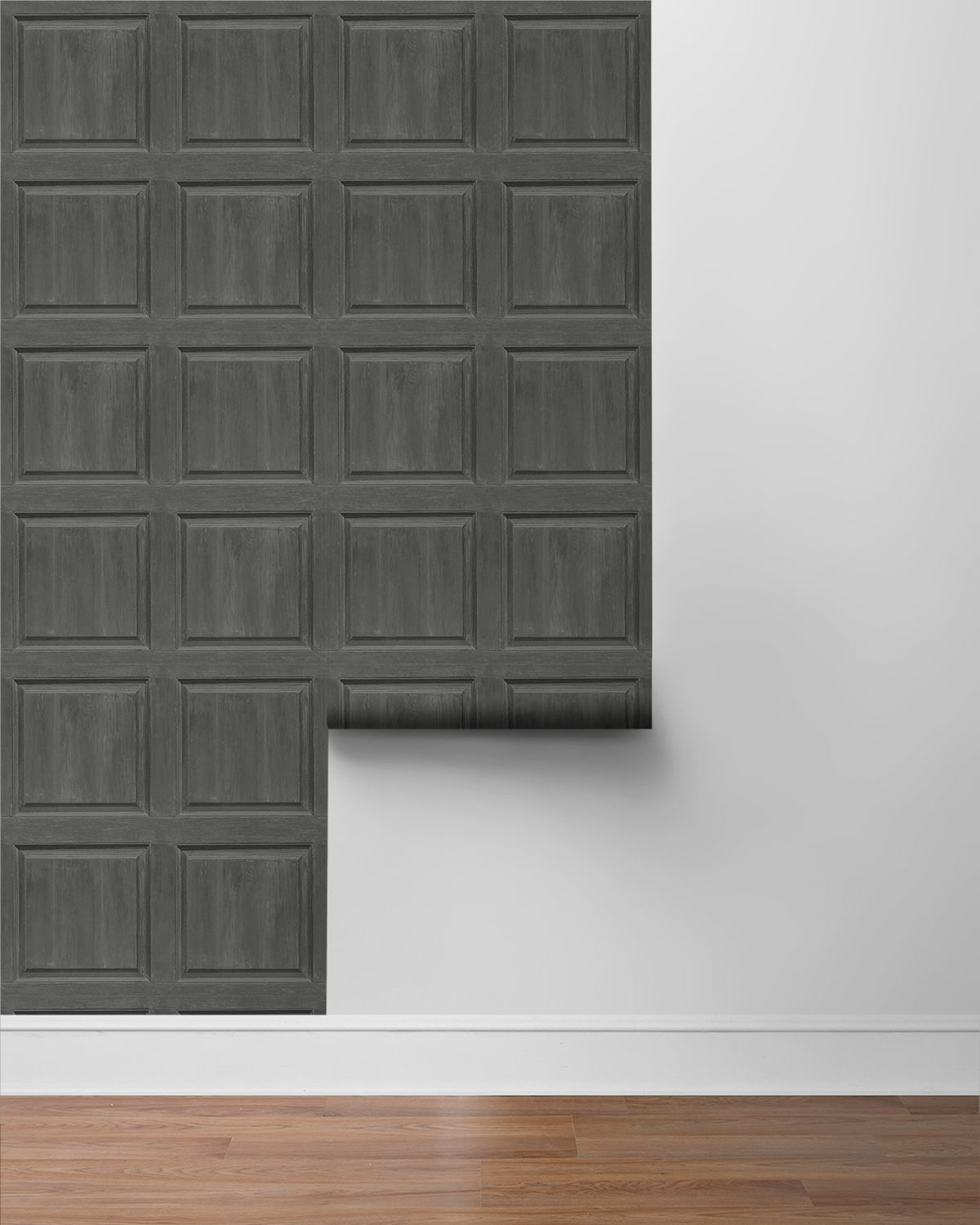 NextWall Arthouse Washed Faux Panel Peel and Stick Wallpaper 20.5 in. W x 18 ft. L - Charcoal
