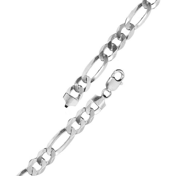 Rhodium Plated 925 Sterling Silver Flat Light Weight Figaro 150 Chain 5mm Italy 24" Jewelry Female