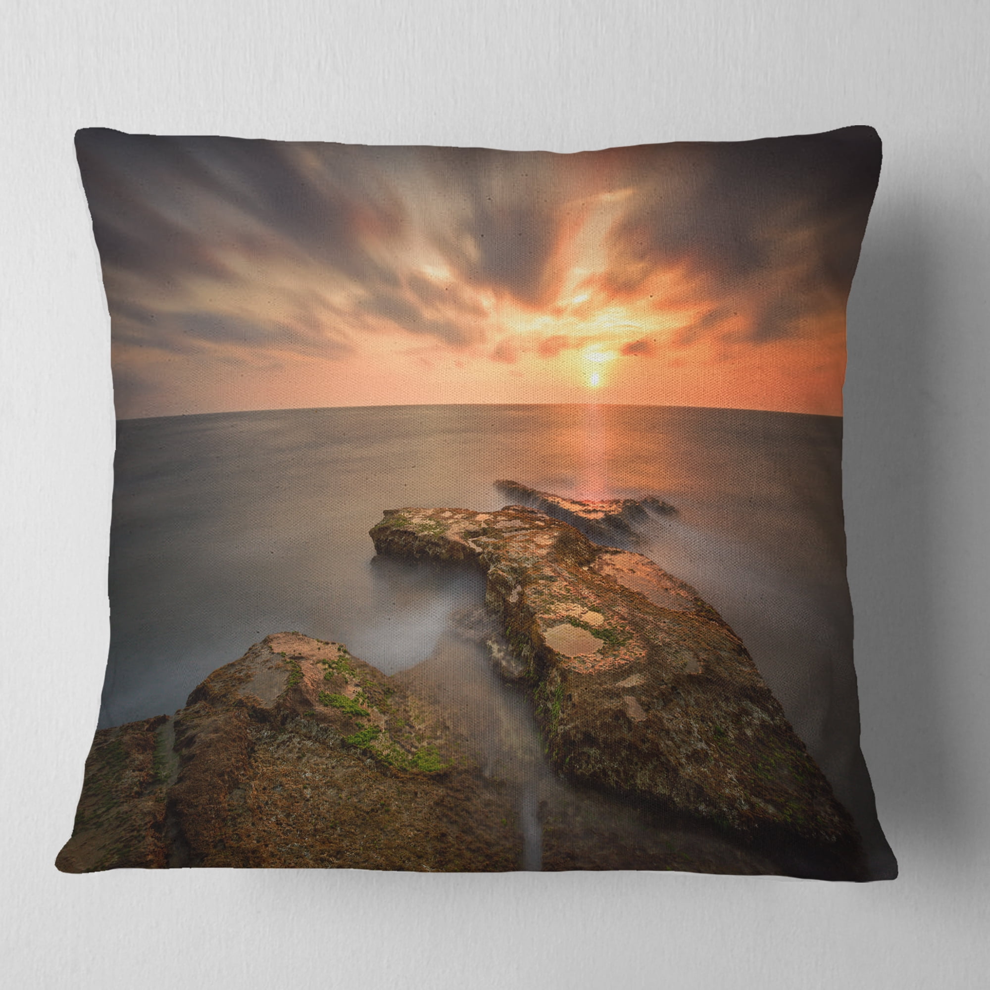 Designart Sunset at Atlantic Coast Spain - Seascape Photography Throw Pillow - 16x16