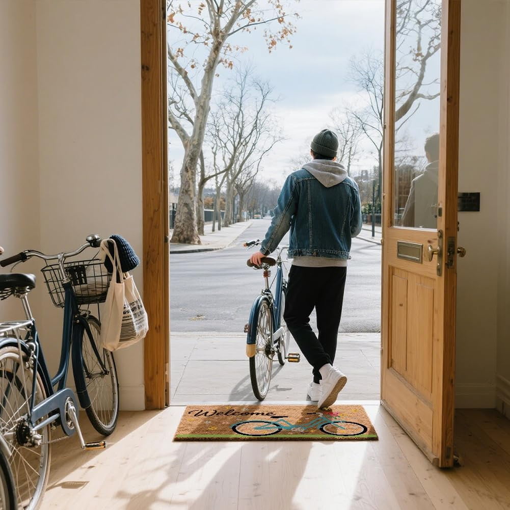 1Pcs Coir Door Mats Outdoor Welcome Matt Front Door Mat Door Mats for Outside Entry Non-Slip Bicycle Design Doormat for Indoor Outdoor
