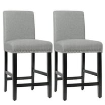 Costway Set of 2 25'' Kitchen Breakfast Chairs Nailhead Bar Stools Gray