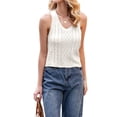 thumbnail image 2 of Womens Pointelle Knit Top V Neck Strappy Tank Tops Summer Sleeveless Blouses Shirts Tops White M, 2 of 9