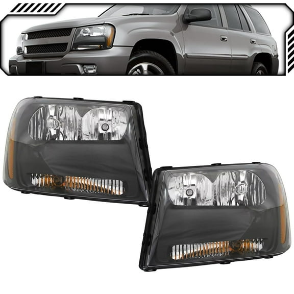 EPIC LIGHTING OE Style Halogen Headlights Black Bezel Assembly Replacement for CHEVROLET 06-09 TRAILBLAZER LT [ GM2502304 GM2503304 25970909 25970908 ] Pair