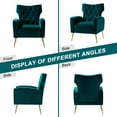 thumbnail image 5 of Modern Velvet Accent Chair Upholstered Sofa Armchair Button Tufted Metal Legs Adult Bedroom Home Living Room Teal, 5 of 10