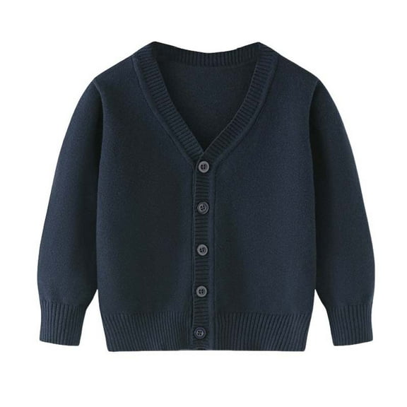 UAYOTSE Cardigan Sweater Girls Crewneck Cardigan Long Sleeve Children Button Cotton Sweater Uniform Sweaters for Little Girls(5-6 Years,I225-Navy)