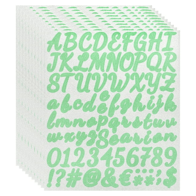 Paquete de 760 10 Hojas Stickers de Letras Brillantes Autoadhesivos Sticker de Alfabeto Verde
