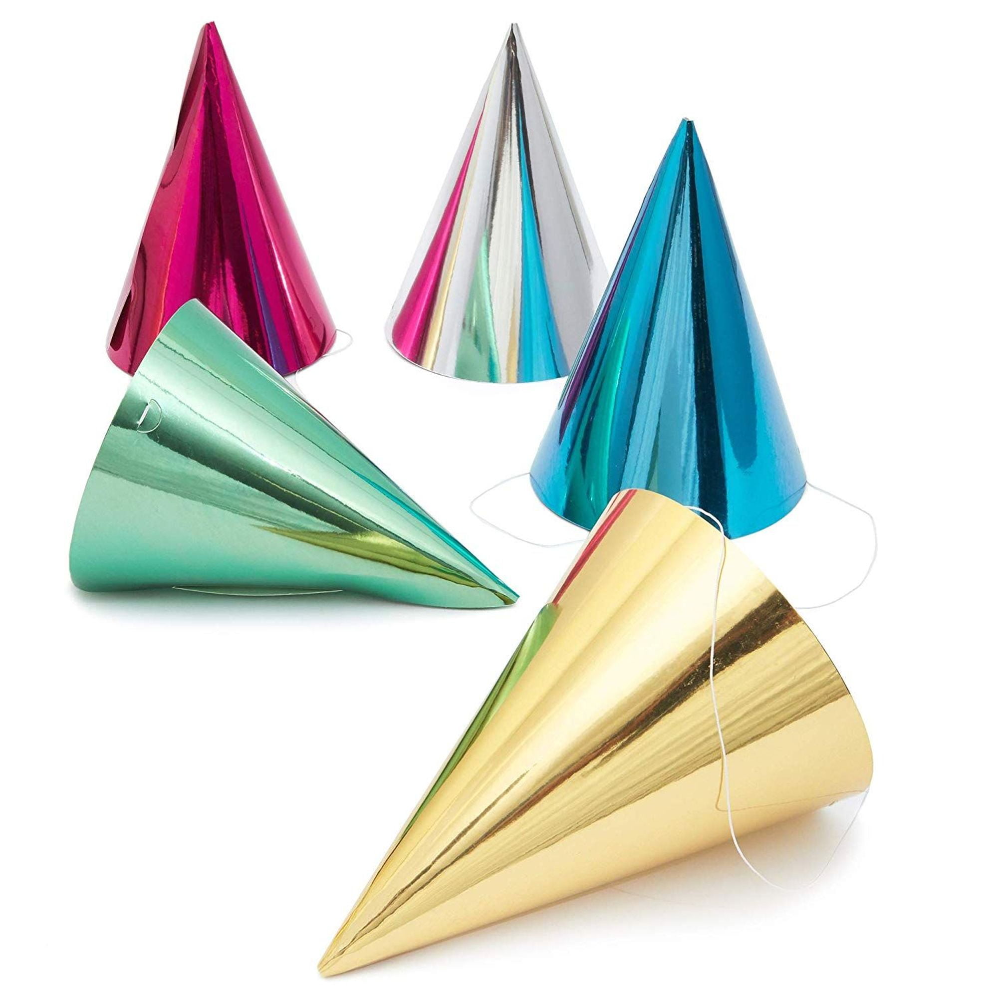 50 Pack 5 Assorted Colors Foil Design Party Cone Hats for Kid Birthday ...