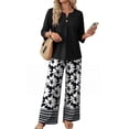 thumbnail image 2 of Outfits for Women 2 Piece Sets 3/4 Length Sleeve Tops and Wide Leg Pants Lounge Sets Airport Beach Vacation Clothes, 2 of 6