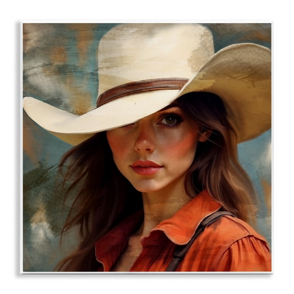 Cowgirl Gaze Beneath Hat Wall Plaque Art, design by Kim Allen