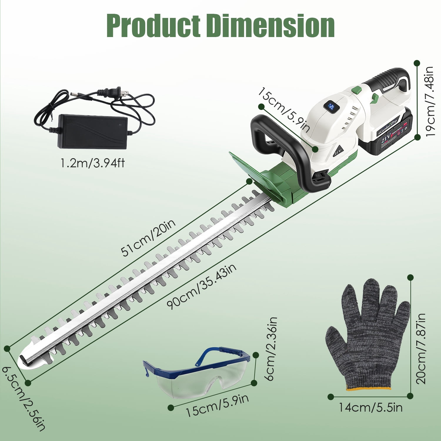 Moclever 20'' Cordless Hedge Trimmer 21V Handheld Bush Trimmer with Dual-Action Blades 0.6" Cutting Diameter Safety Lock ±90° Adjustable Handle