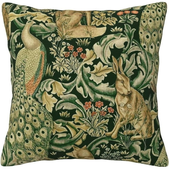 Ryan; William Morris Green Forest Animals Peacocks Fox Throw Pillow Covers Home Decorative Square Pillow Case Cozy Soft Cushion Cover for Home Decor Sofa Living Room Couch Bed Car 18x18 Inch