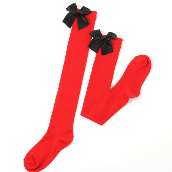 hotojiny Women's Christmas Thigh High Socks with Bow Cute Soft Stretchy Long Boot Stockings for Gifts Fashion Outfits