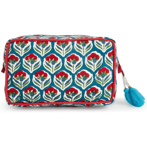 Huar Travel Makeup Bag- Large Capacity Cosmetic Bags for Women - Water Resistance Lining Portable Pouch & Open Toiletry Bag - Perfect Girls Makeup Organizer for Travel Essentials (White & Red Floral)