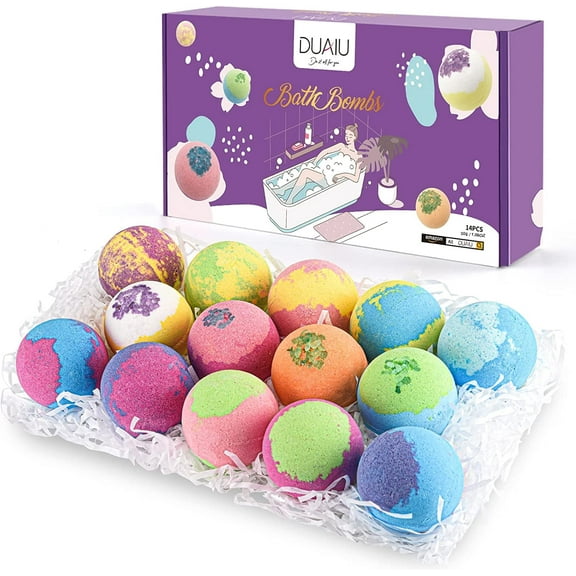 DUAIU Bath Bombs Gift Set 14Pcs Natural Bath Bomb Set Organic Bubble Bath Bombs with Essential Oil Gifts for Her Birthday Anniversary Valentines Mothers Day Gifts for Women Mom Girls