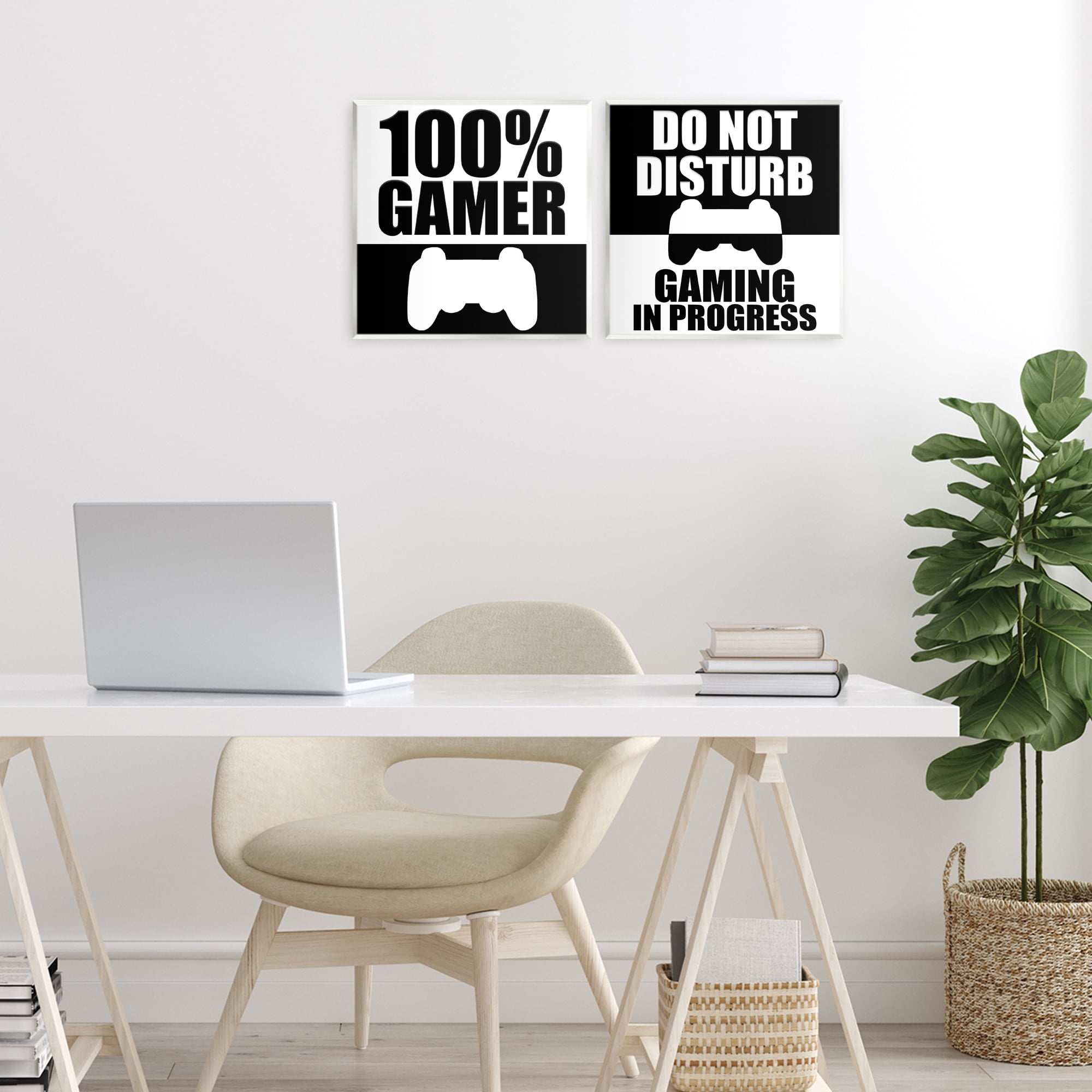 Competitive Gamer Black & White 2 Piece Wall Plaque Art Set, design by Kim Allen