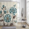 thumbnail image 3 of Rustic Flowers Shower Curtain, Spring Teal Tulip Butterfly Vintage Floral Newspaper Texture Waterproof Shower Curtain Set with 12 Hooks Lightweight Bath Curtains Fabric Bathroom Decor 72x84 Inches, 3 of 9