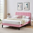 thumbnail image 3 of VECELO Full Size Upholstered Beds, Modern Platform Bed Frame with Adjustable Headboard, Wooden Slats Support/No Box Spring Needed, Pink, 3 of 11