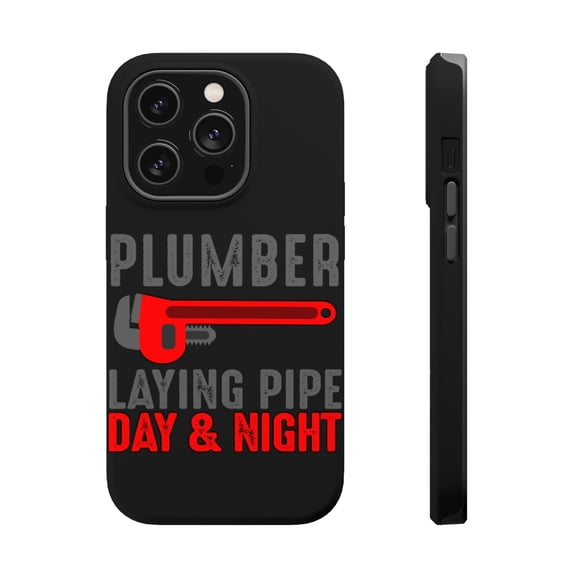 DistinctInk Tough Case for Apple iPhone 15 PRO (6.1" Screen), Compatible with MagSafe Charging - Plumber - Laying Pipe Day & Night