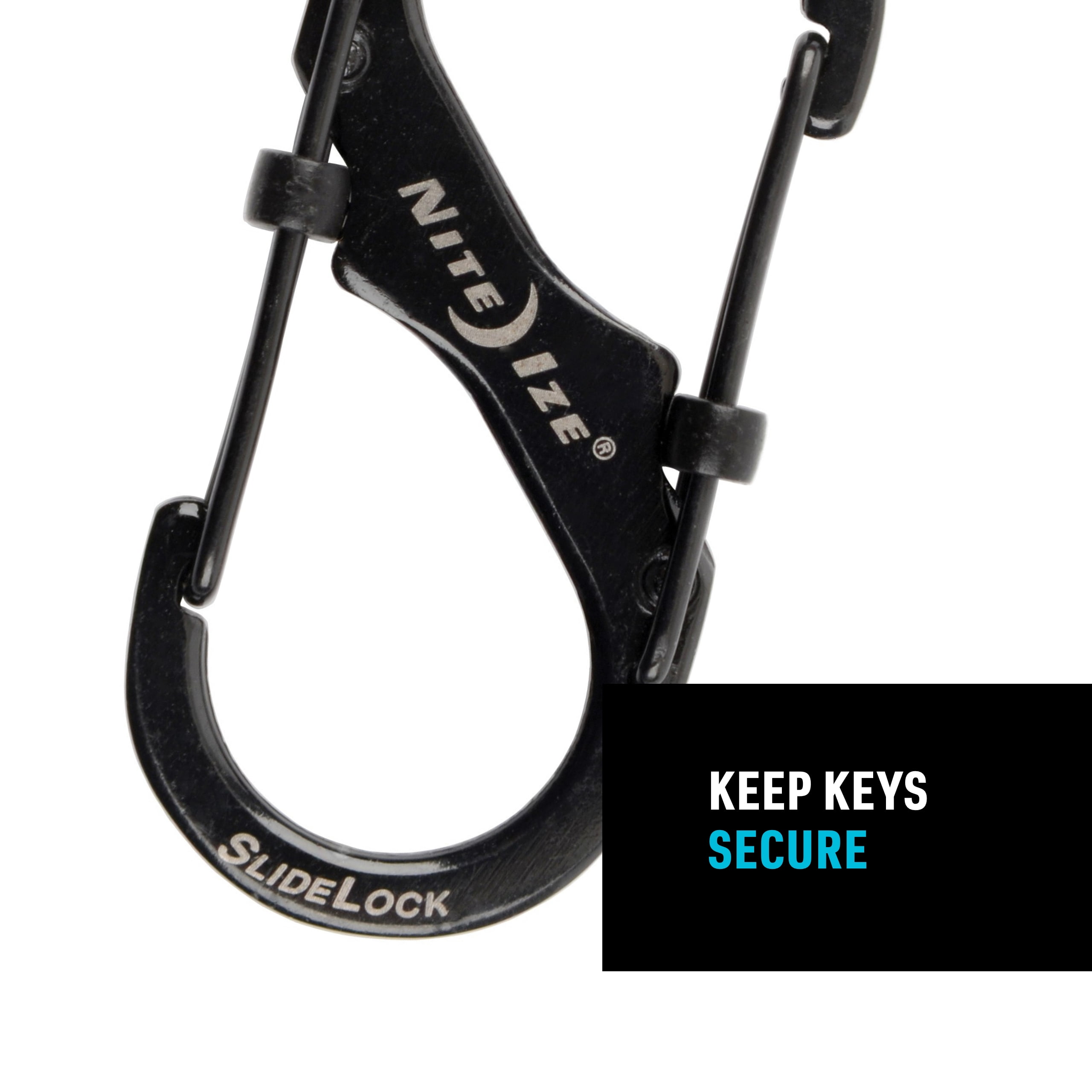 Nite Ize S-Biner SlideLock Stainless Steel - Secure Key Holder Carabiner with SlideLocks - Key & Keychain Organizer - Lockable Carabiner for Daily Use - Size 2, Black (5 Pack)