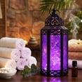 thumbnail image 4 of Moroccan Metal Candle Lantern Holder with LED Fairy String Lights, Medium, Purple, 4 of 13