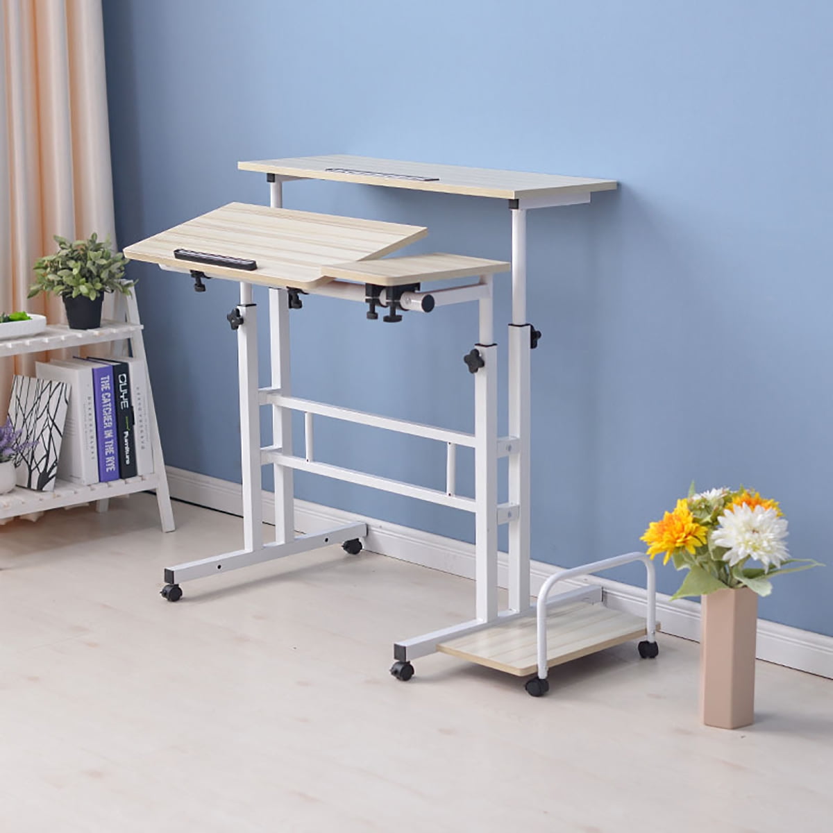 4 in 1 Mobile Standing Desk Rolling Workstation Cart Stand Up Media