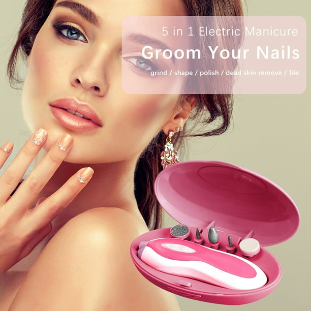 Set de manicura y pedicura con polvo para uñas, portátil, moldeador corporal con 5 accesorios, amoladora de uñas