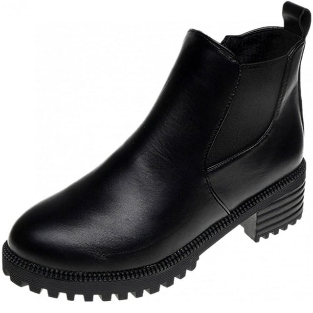 Chaussures Décontractées Confortables pour Femmes à Bout Rond avec Fermeture Éclair, Unies, Bottines à Talon Moyen Confortables