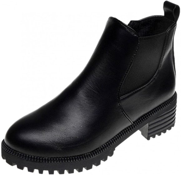 Womens Round Toe Zipper Comfy Casual Shoes Solid Comfortable Middle Heeled Short Boots Shoes