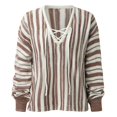 thumbnail image 4 of Vedolay Womens Casual Tops Women's V-Neck Ribbed Long Sleeve Slim Knit Sweater Fall 2023 Trendy Clothes,Brown M, 4 of 5