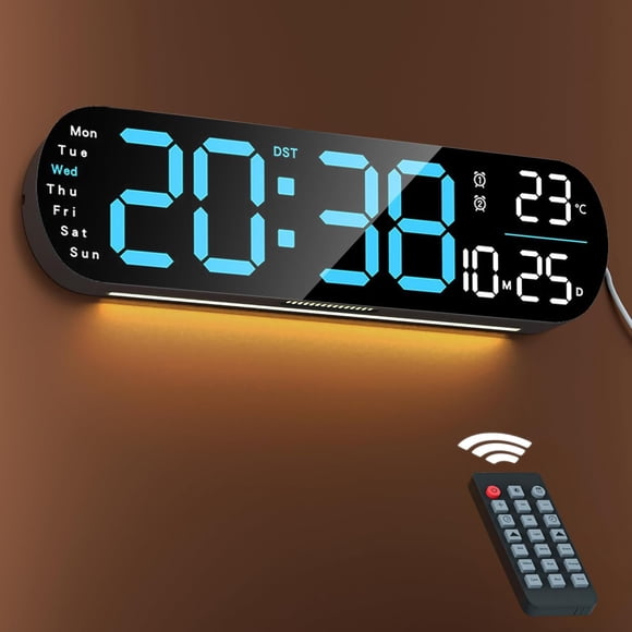 Necomi Reloj de Pared Digital LED, Pantalla Grande de 14 Pulgadas, 10 Niveles de sensibilidad automática a la luz, Reloj Grande con Fecha, día de la Semana y Temperatura