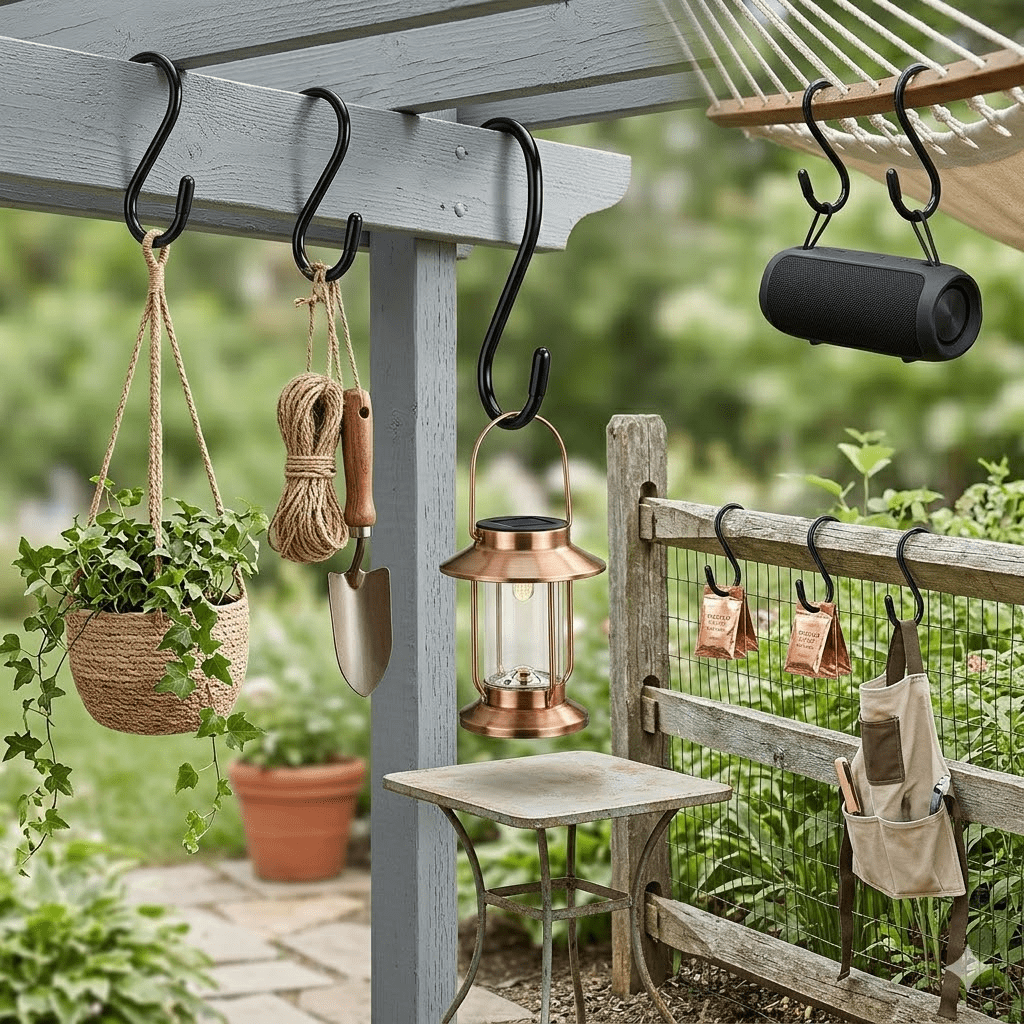 Multipurpose S-Hooks with Protective Rubber Grip, Non-Slip S-Shaped Storage Hooks for Closet Organization, Hanging Rack for Belts, Bags, Plants and Tools, Heavy Duty & Easy Installation