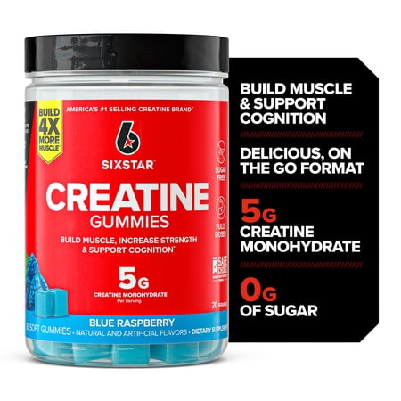 Six Star Pro Nutrition Creatine 5g Gummies, Blue Raspberry, 20 Servings