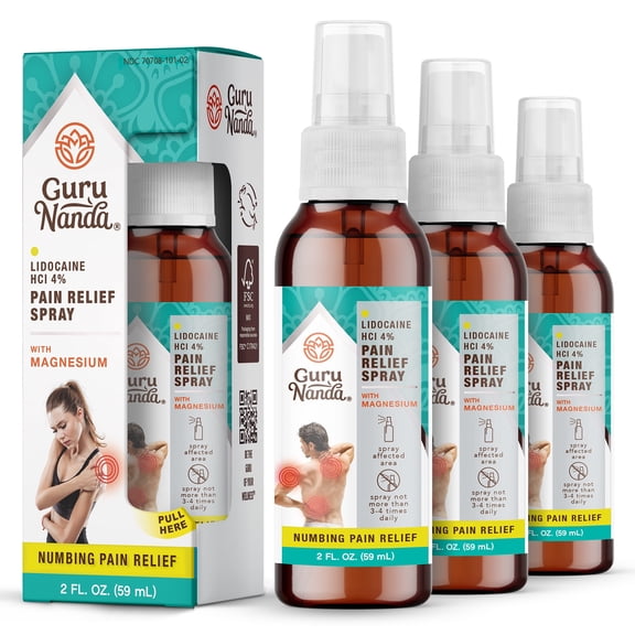 GuruNanda Lidocaine Pain Relief Spray with Magnesium - 3Pk