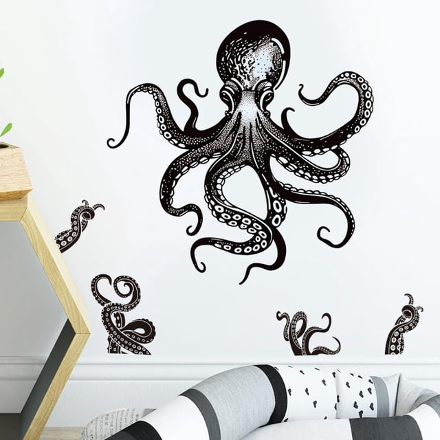 Adhesivos de pared de PVC con forma de pulpo, papel pintado extraíble de 30 x 90 cm