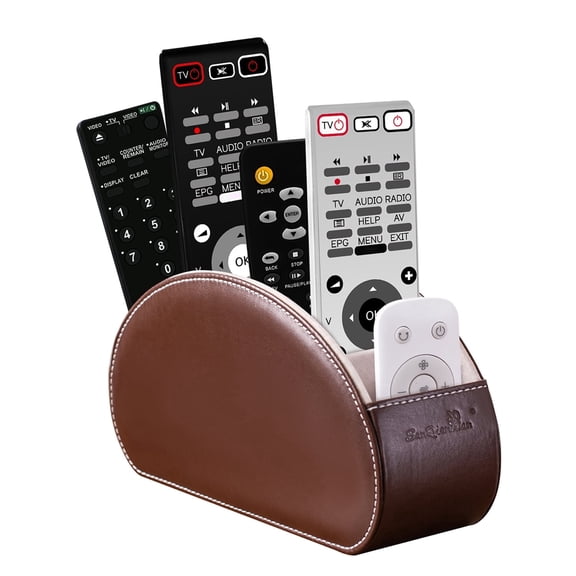 Remote Control Holders Organizer Box with 5 Compartment PU Leather Multi-functional Office Desk Storage Caddy Store Tv Remote for Media Player,Brush,Pencil,Glassees&Office Supplies