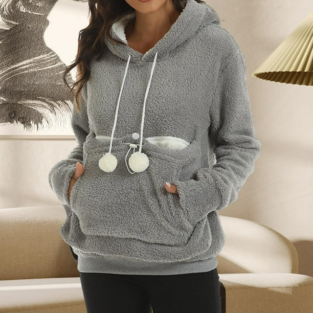 Sudaderas con capucha para mascotas sudadera con capucha para mujer bolsa grande Tops de moda jersey con portador de perros y gatos Sudadera con metro Gris claro Fernando Sudadera con capucha