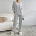 thumbnail image 2 of Conjunto de dos piezas de otoño-invierno para mujer: jersey de punto y pantalones anchos, traje informal holgado de color liso para el día a día o para fiestas, 2 of 6