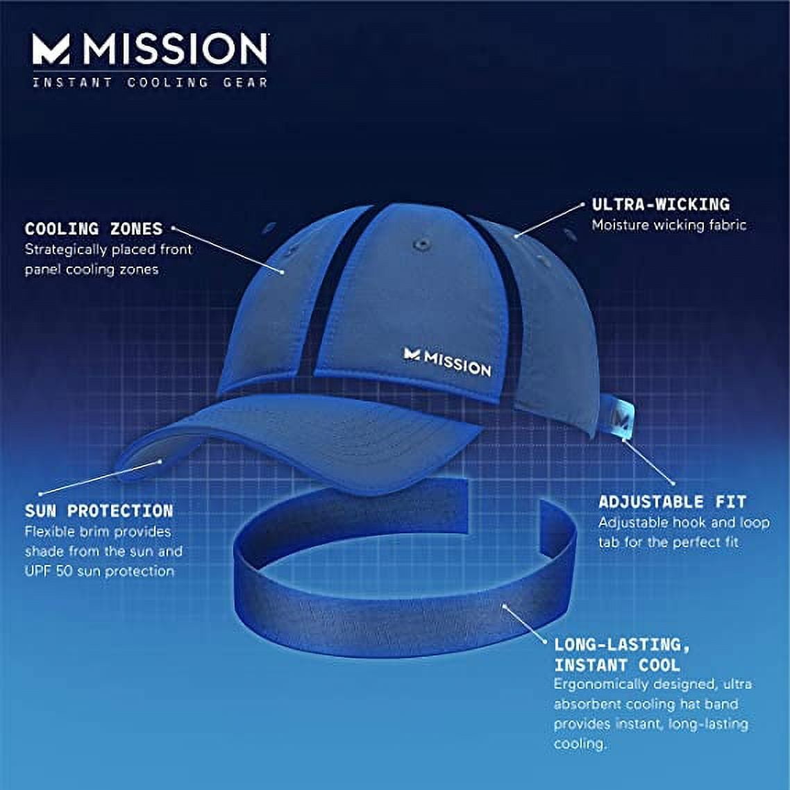 MISSION Cooling Performance Hat - Unisex Baseball Cap, for Men and Women - Instant-Cooling Fabric, Adjustable Fit